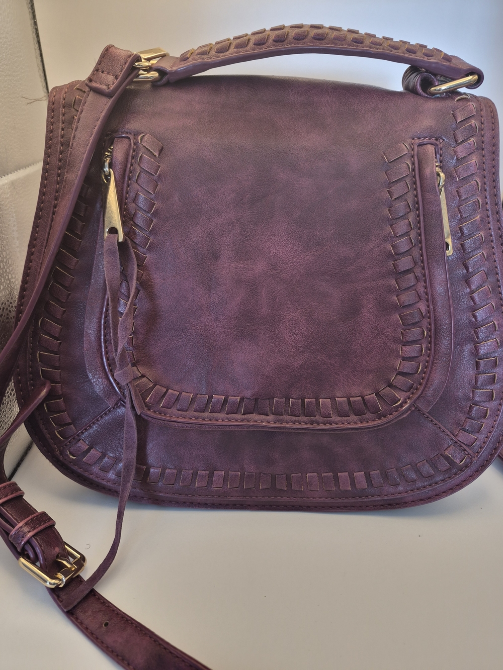 Urban Expressions Plum Braided-Trim Crossbody Bag with Top Handle
